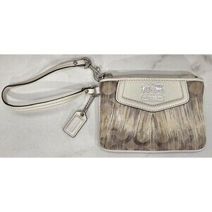 Coach Madison Ikat Op Art Wristlet Small Clutch Mini Bag Cream Gray Vintage Y2K